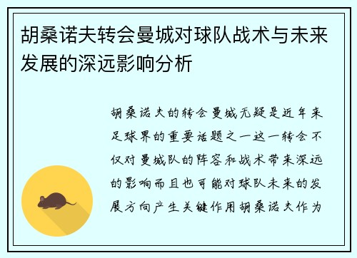 胡桑诺夫转会曼城对球队战术与未来发展的深远影响分析